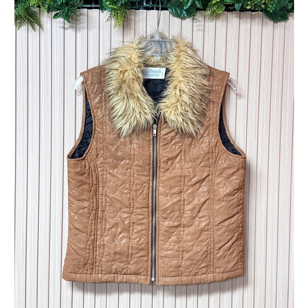Deborah Murray Women's Faux Suede Faux Fur Vest Size L Full Zip